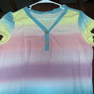 Blue and Yellow Short Sleeve Casual Tee